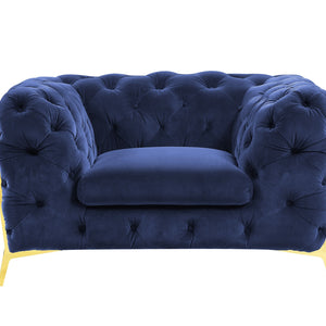 50" Blue Tufted Velvet And Gold Solid Color Lounge Chair