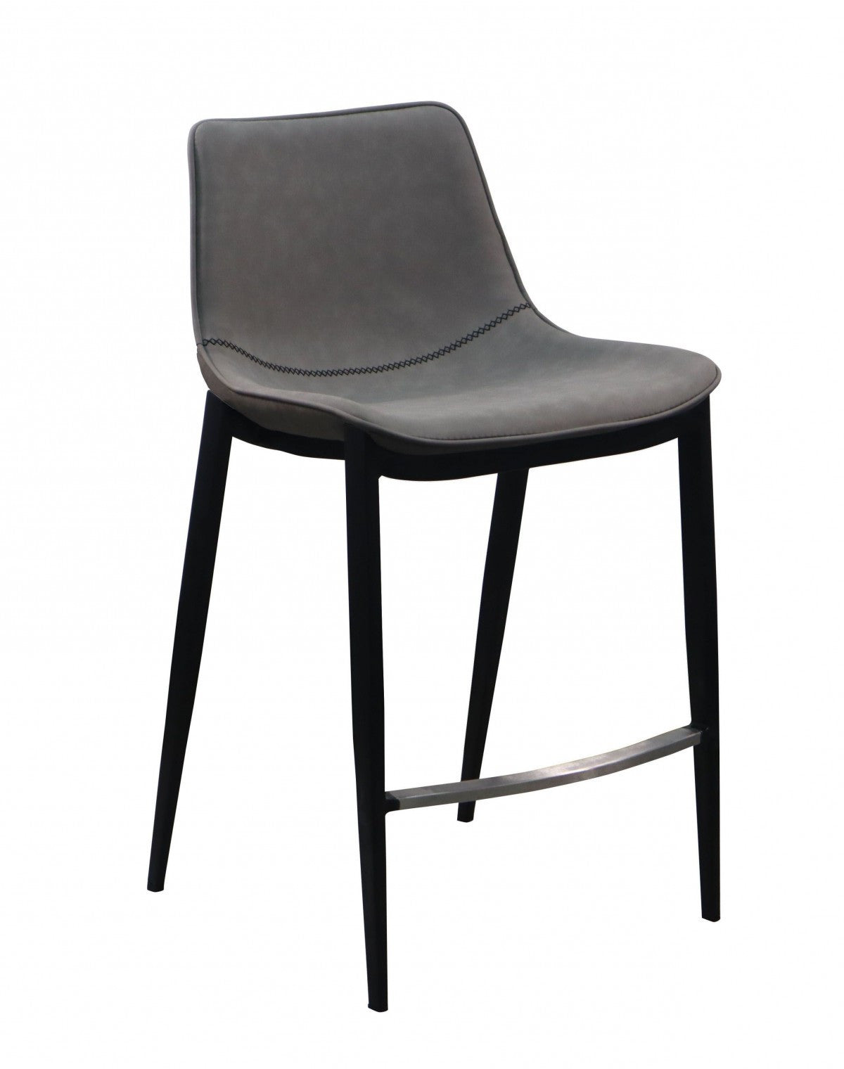 Set Of Two 38" Grey And Black Iron Low Back Counter Height Bar Chairs With Footrest