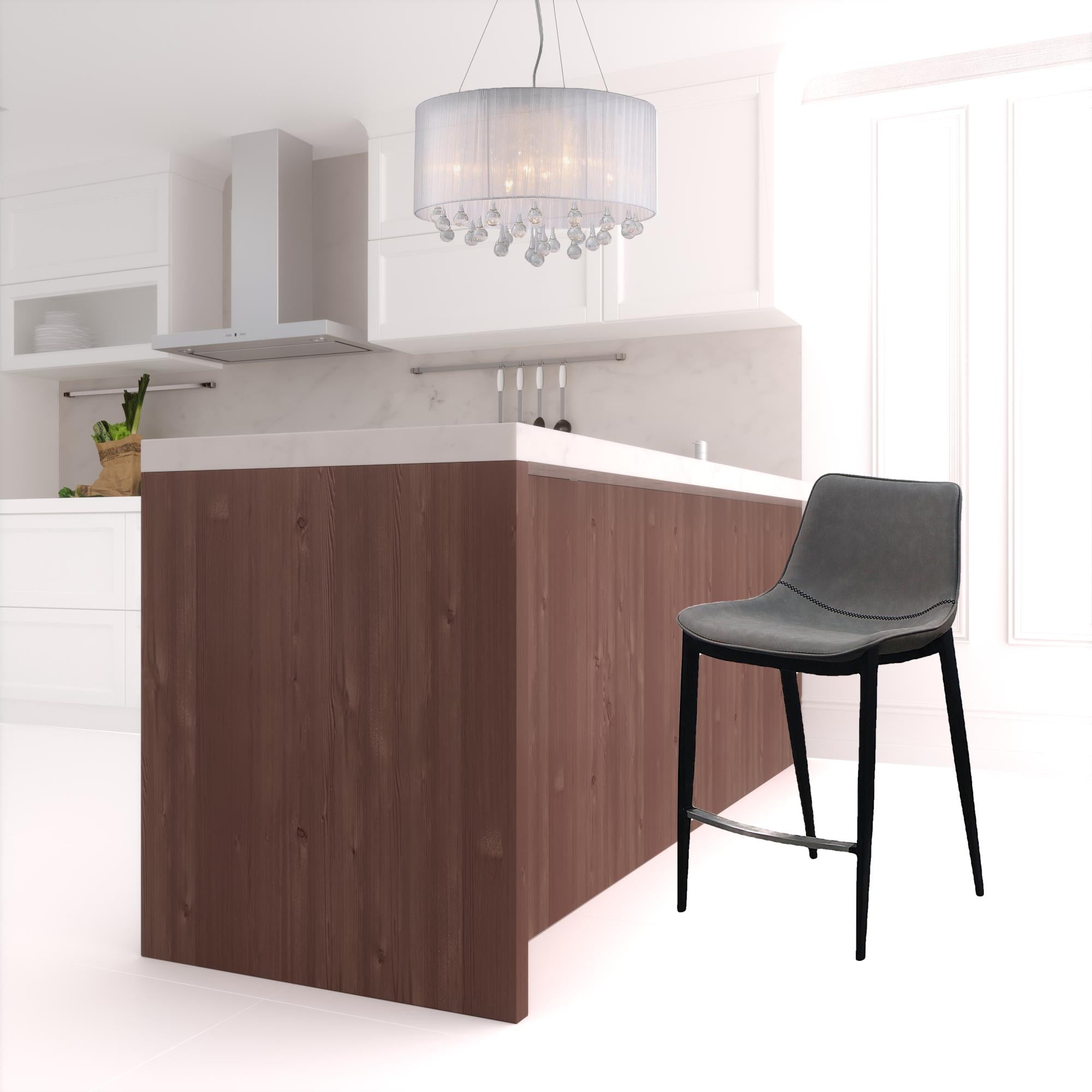 Set Of Two 38" Grey And Black Iron Low Back Counter Height Bar Chairs With Footrest