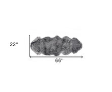 2' X 6' Dark Gray New Zealand Lambs Wool Handmade Area Rug