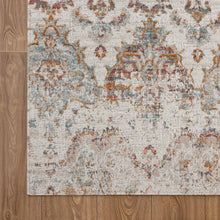 5' X 8' Beige Damask Stain Resistant Indoor Outdoor Area Rug