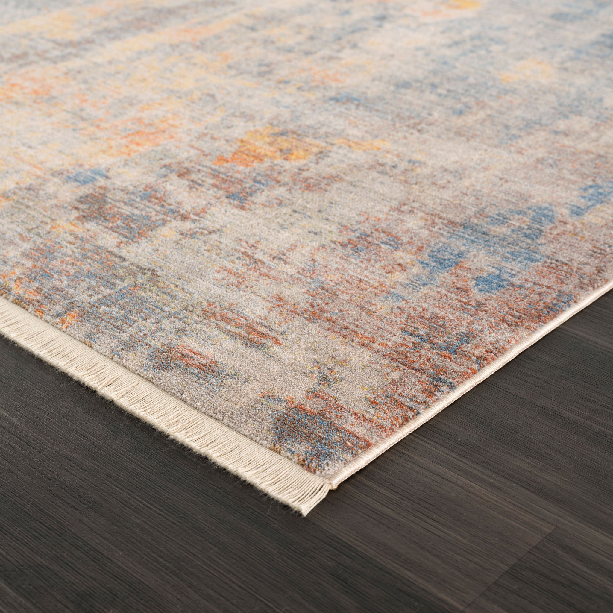 Gray Beige Blue And Yellow Abstract Power Loom Distressed Stain Resistant Area Rug - 4' x 6'