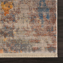 Gray Beige Blue And Yellow Abstract Power Loom Distressed Stain Resistant Area Rug - 4' x 6'