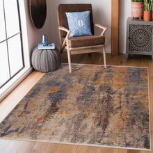 Gray Beige Blue And Yellow Abstract Power Loom Distressed Stain Resistant Area Rug - 5' x 8'