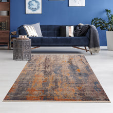 Gray Beige Blue And Yellow Abstract Power Loom Distressed Stain Resistant Area Rug - 5' x 8'