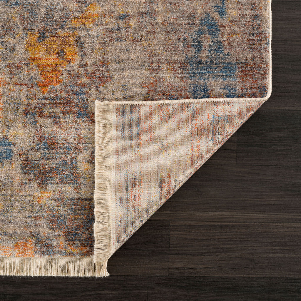 Gray Beige Blue And Yellow Abstract Power Loom Distressed Stain Resistant Area Rug - 9 x 12'