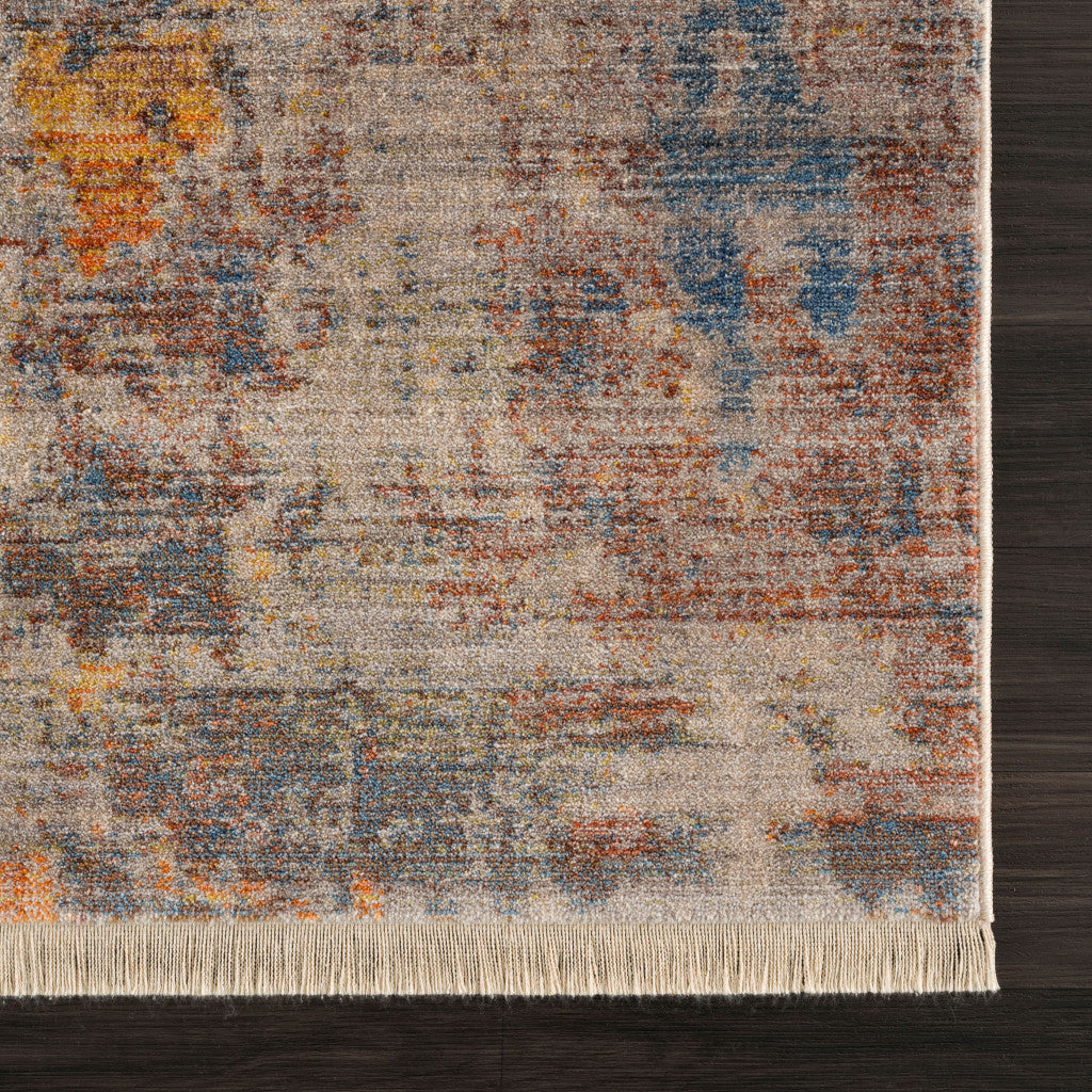 Gray Beige Blue And Yellow Abstract Power Loom Distressed Stain Resistant Area Rug - 9 x 12'