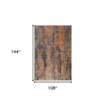 Gray Beige Blue And Yellow Abstract Power Loom Distressed Stain Resistant Area Rug - 9 x 12'