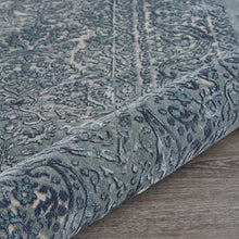 2' X 3' Blue Silver Gray And Cream Damask Distressed Stain Resistant Area Rug