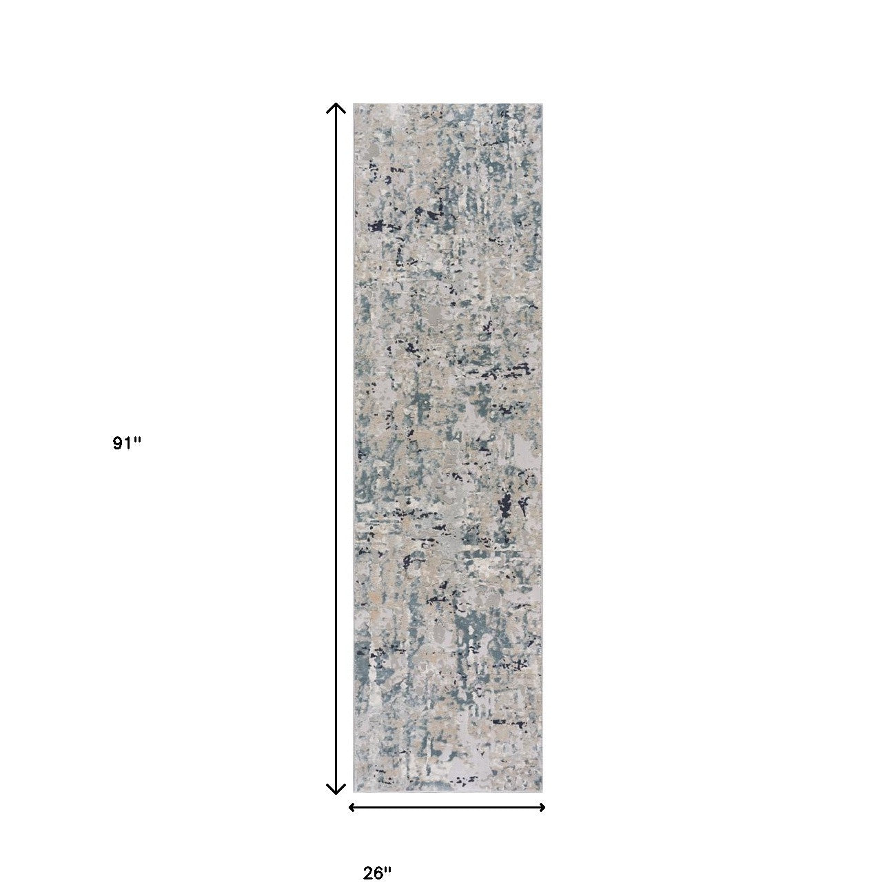 8' Gray Blue Taupe And Cream Abstract Distressed Runner Rug