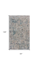 8' X 11' Gray Blue Taupe And Cream Abstract Distressed Stain Resistant Area Rug