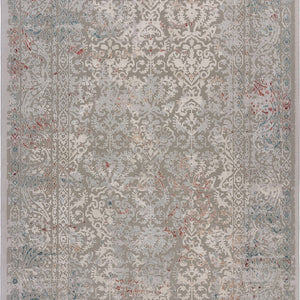 2' X 3' Gray Ivory Slate Blue And Wine Red Abstract Distressed Stain Resistant Area Rug