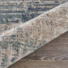 8' Cream Blue And Ivory Geometric Distressed Runner Rug