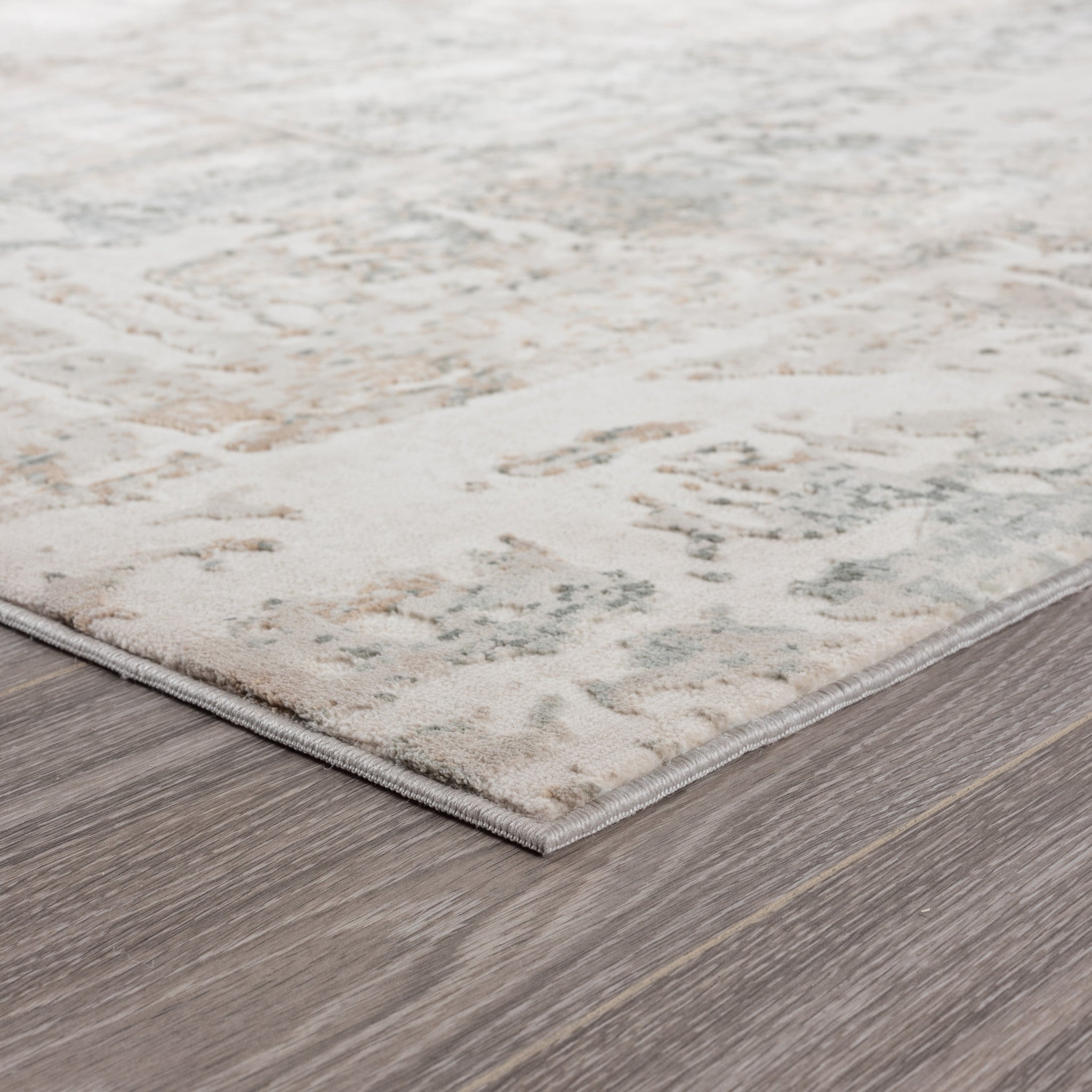 Gray Blue Taupe And Cream Abstract Distressed Stain Resistant Area Rug - 5' x 7'