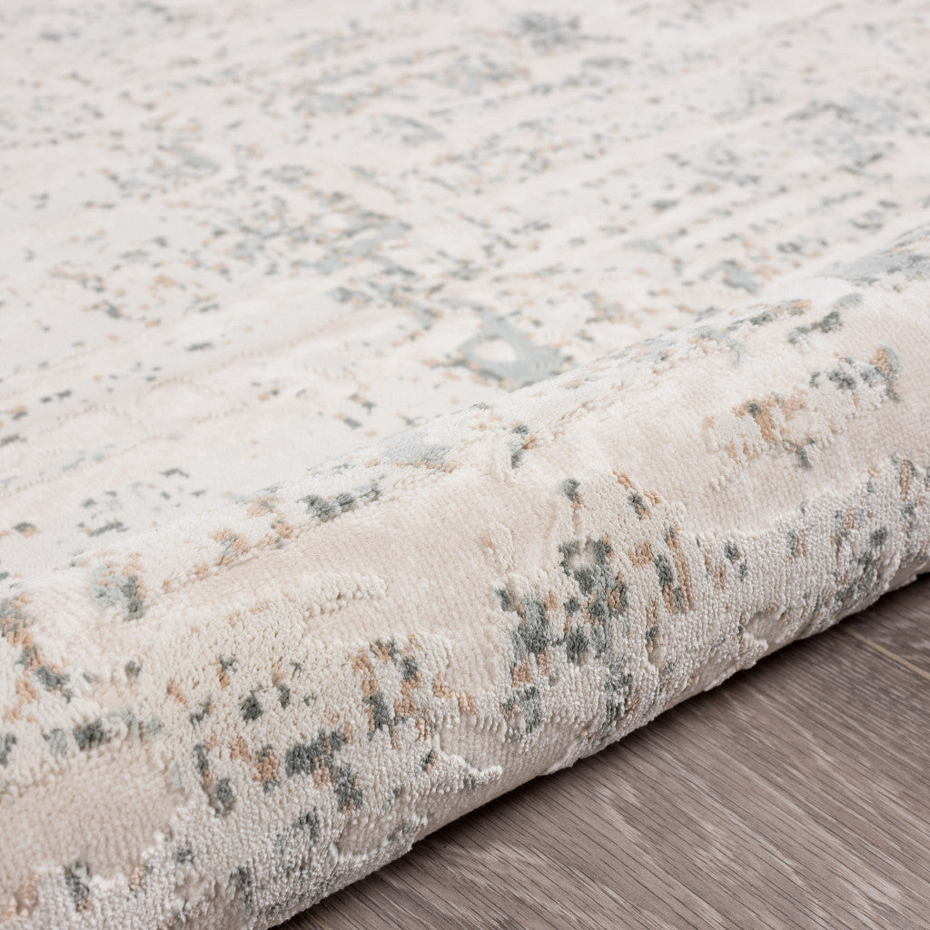 Gray Blue Taupe And Cream Abstract Distressed Stain Resistant Area Rug - 5' x 7'