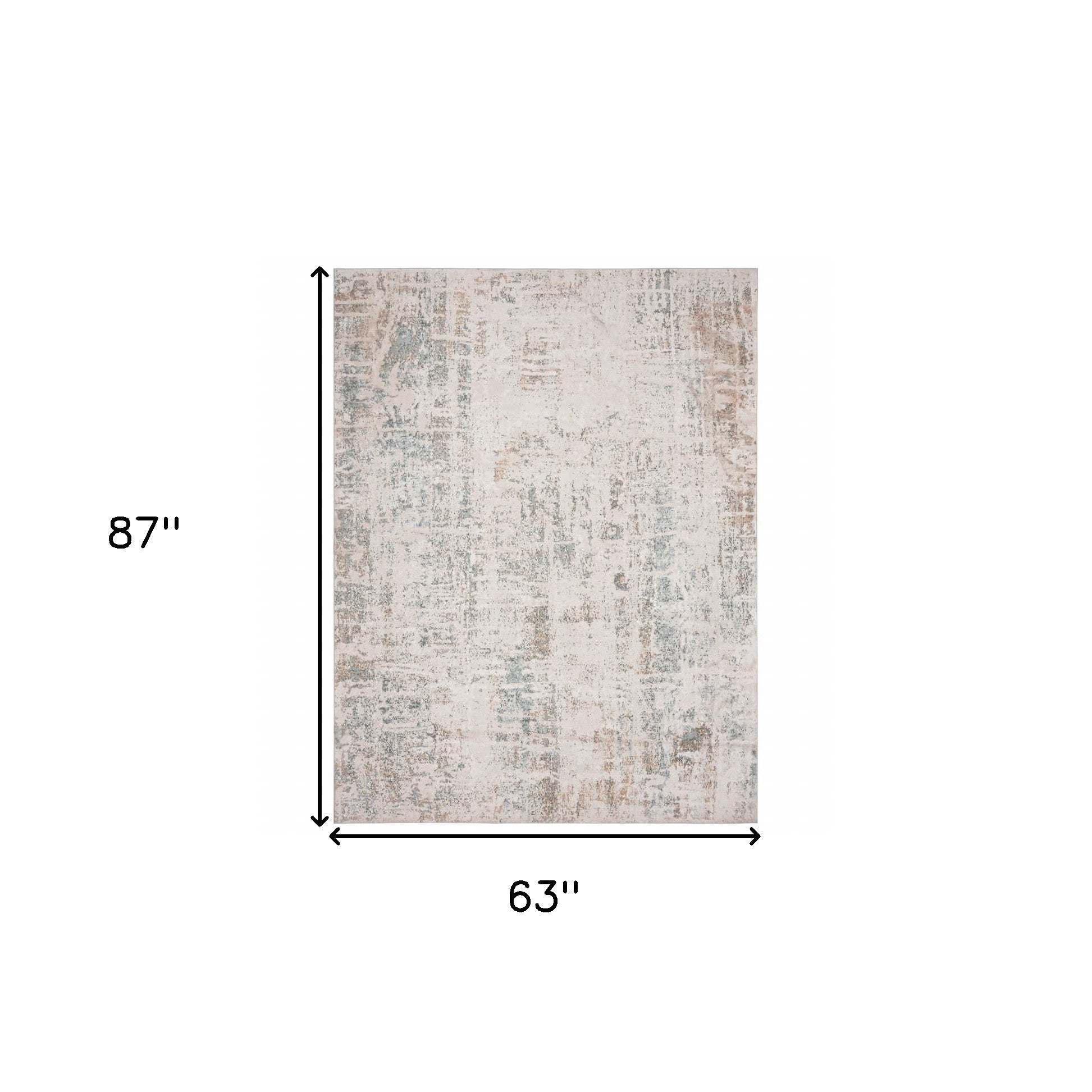 Gray Blue Taupe And Cream Abstract Distressed Stain Resistant Area Rug - 5' x 7'