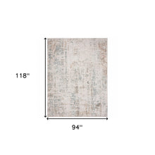 8' X 10' Gray Blue Taupe And Cream Abstract Distressed Stain Resistant Area Rug