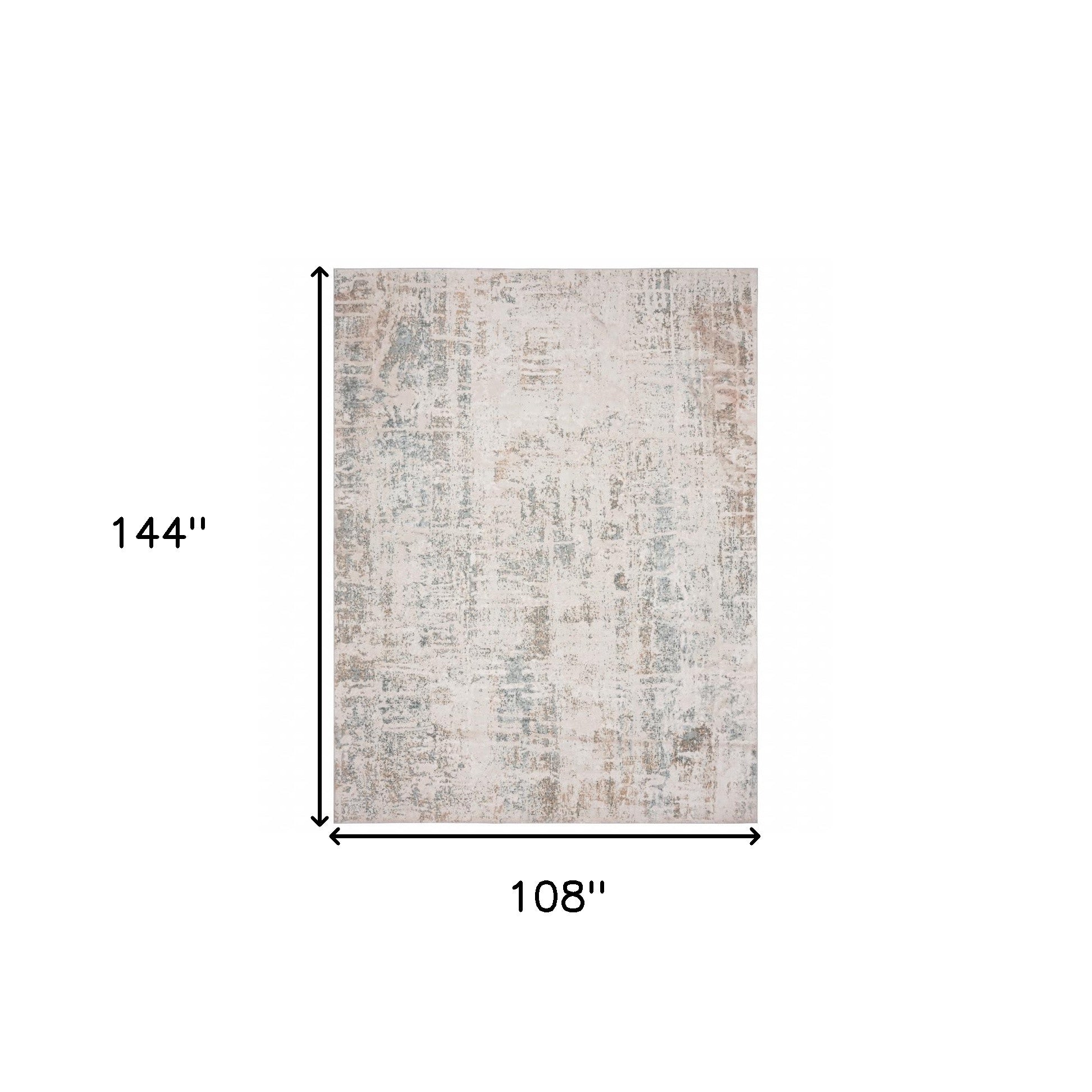 9 X 12' Gray Blue Taupe And Cream Abstract Distressed Stain Resistant Area Rug