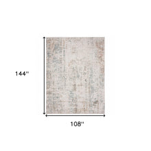 9 X 12' Gray Blue Taupe And Cream Abstract Distressed Stain Resistant Area Rug