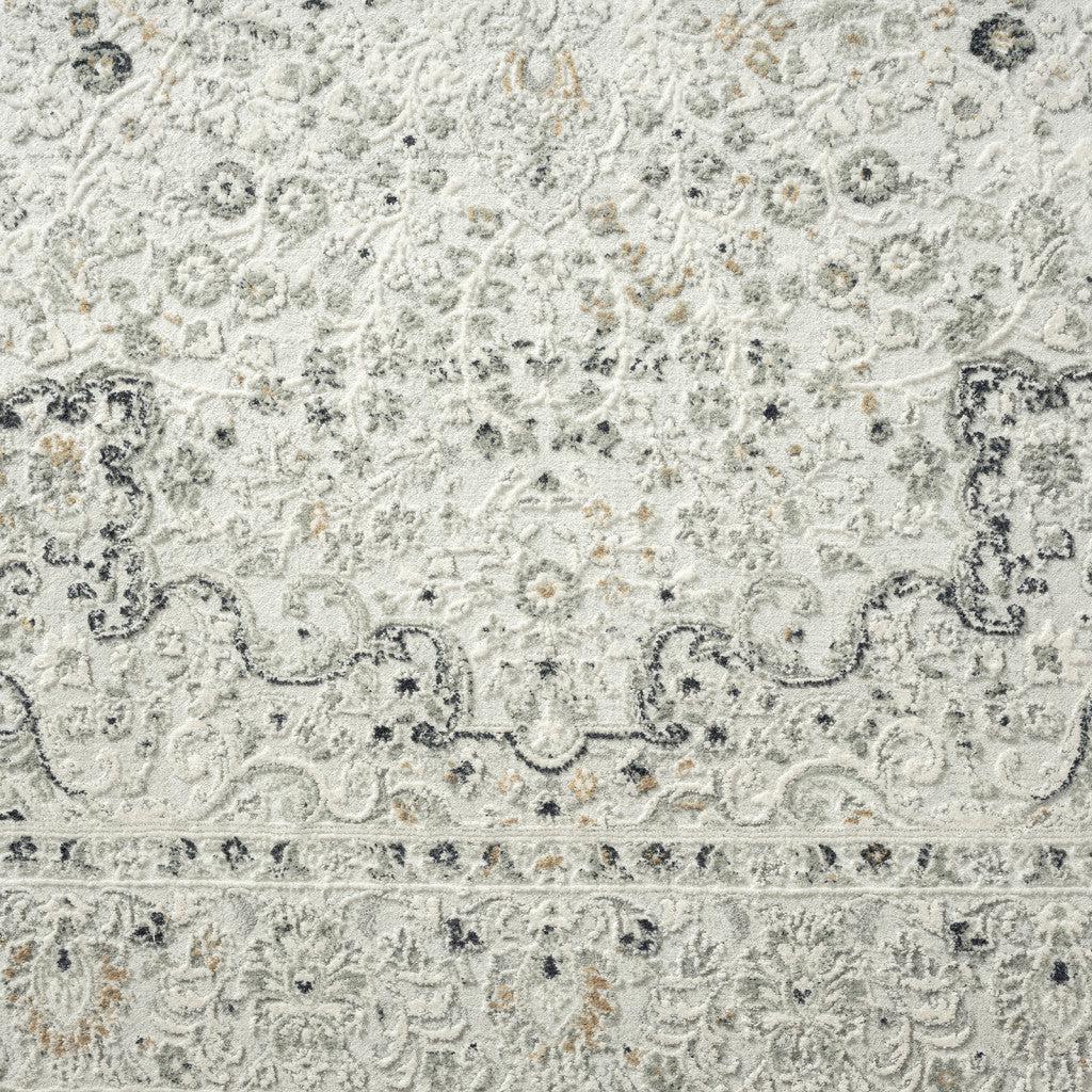 Ivory Gray And Taupe Floral Stain Resistant Area Rug - 2' x 3'