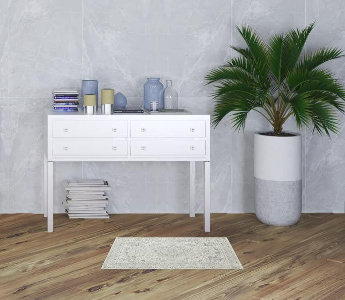 Ivory Gray And Taupe Floral Stain Resistant Area Rug - 2' x 3'