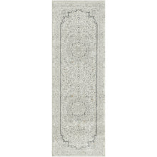 2' X 6' Ivory and Gray Floral Medallion Power Loom Stain Resistant Area Rug