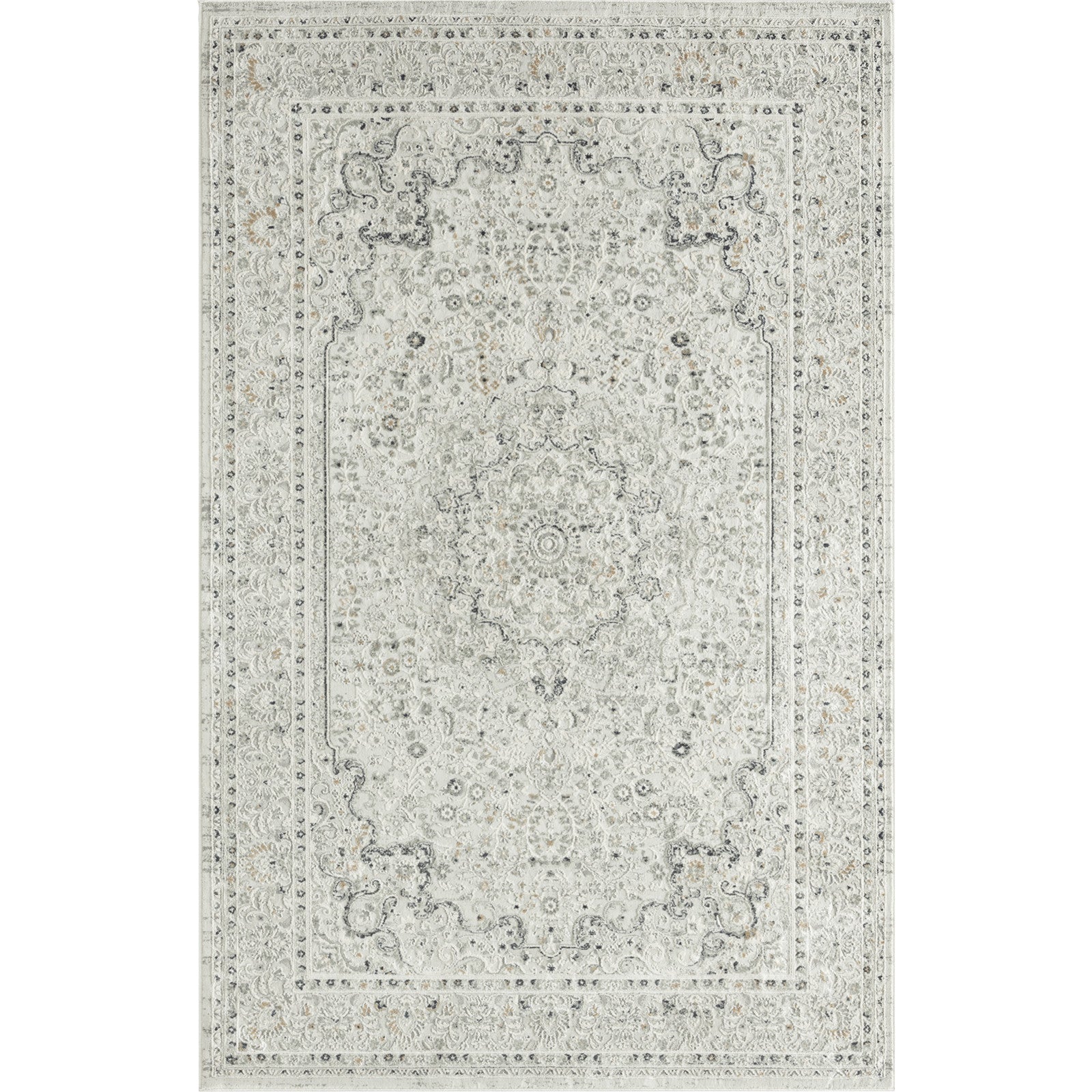 9' X 12' Ivory Gray And Taupe Floral Power Loom Stain Resistant Area Rug