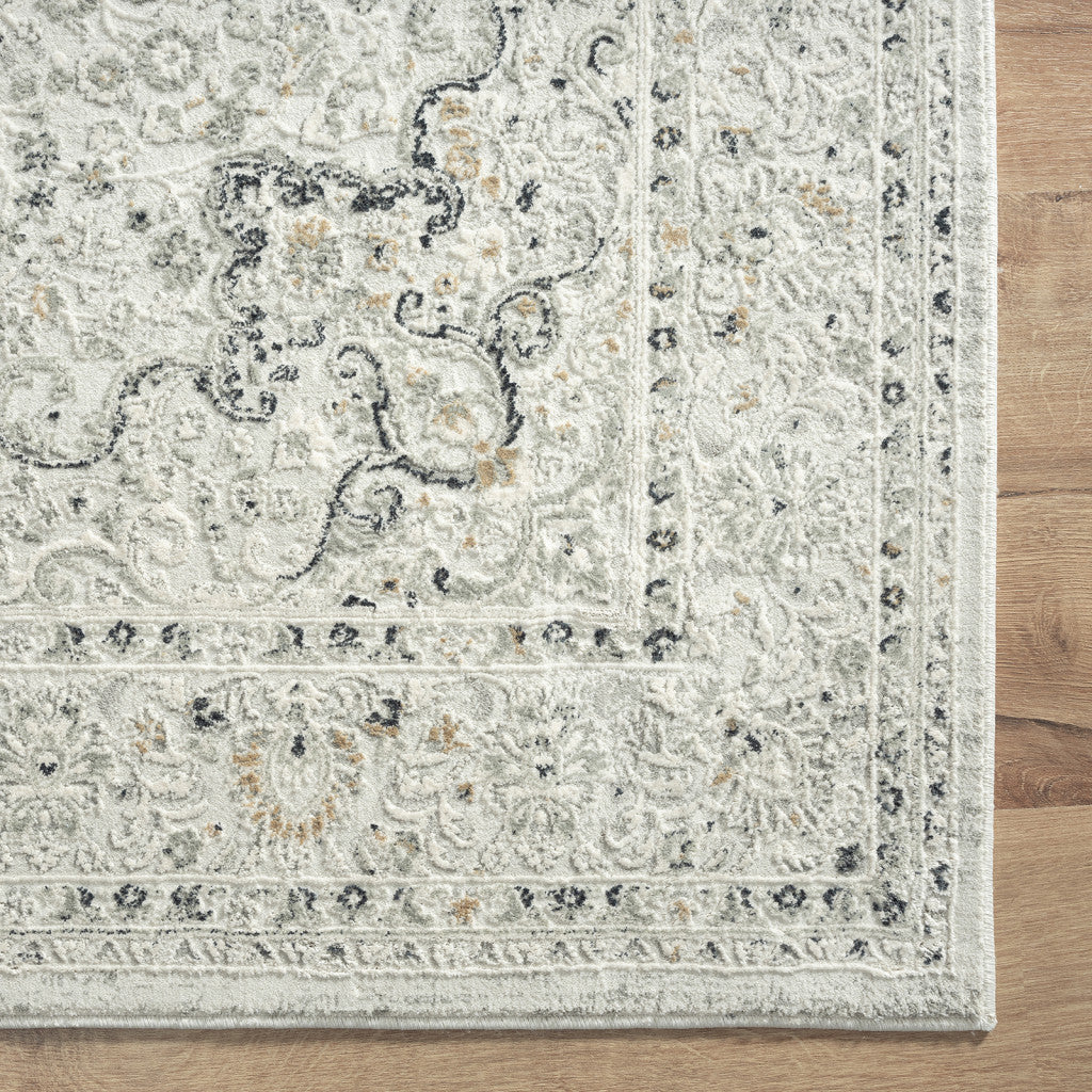 9' X 12' Ivory Gray And Taupe Floral Power Loom Stain Resistant Area Rug