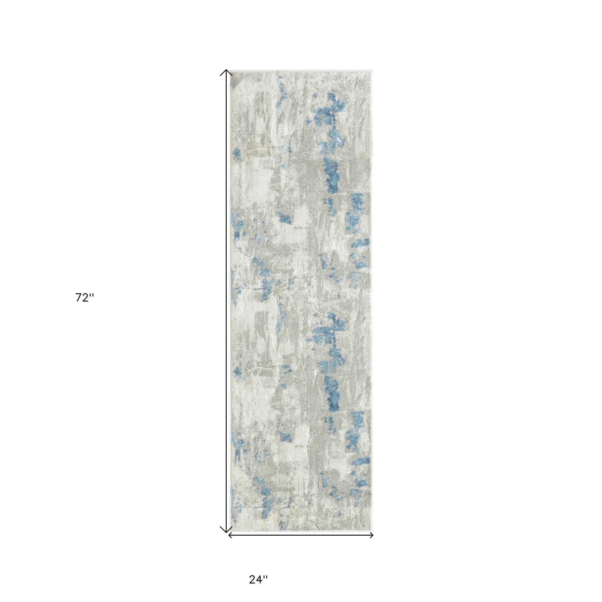 2' X 6' Ivory Gray And Blue Abstract Stain Resistant Area Rug
