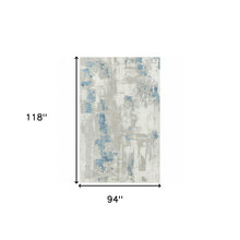 8' X 10' Ivory Gray And Blue Abstract Power Loom Stain Resistant Area Rug