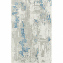 9' X 12' Ivory Gray And Blue Abstract Power Loom Stain Resistant Area Rug