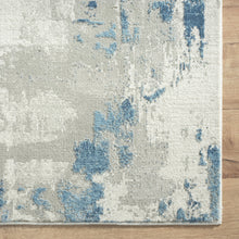 9' X 12' Ivory Gray And Blue Abstract Power Loom Stain Resistant Area Rug