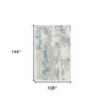 9' X 12' Ivory Gray And Blue Abstract Power Loom Stain Resistant Area Rug