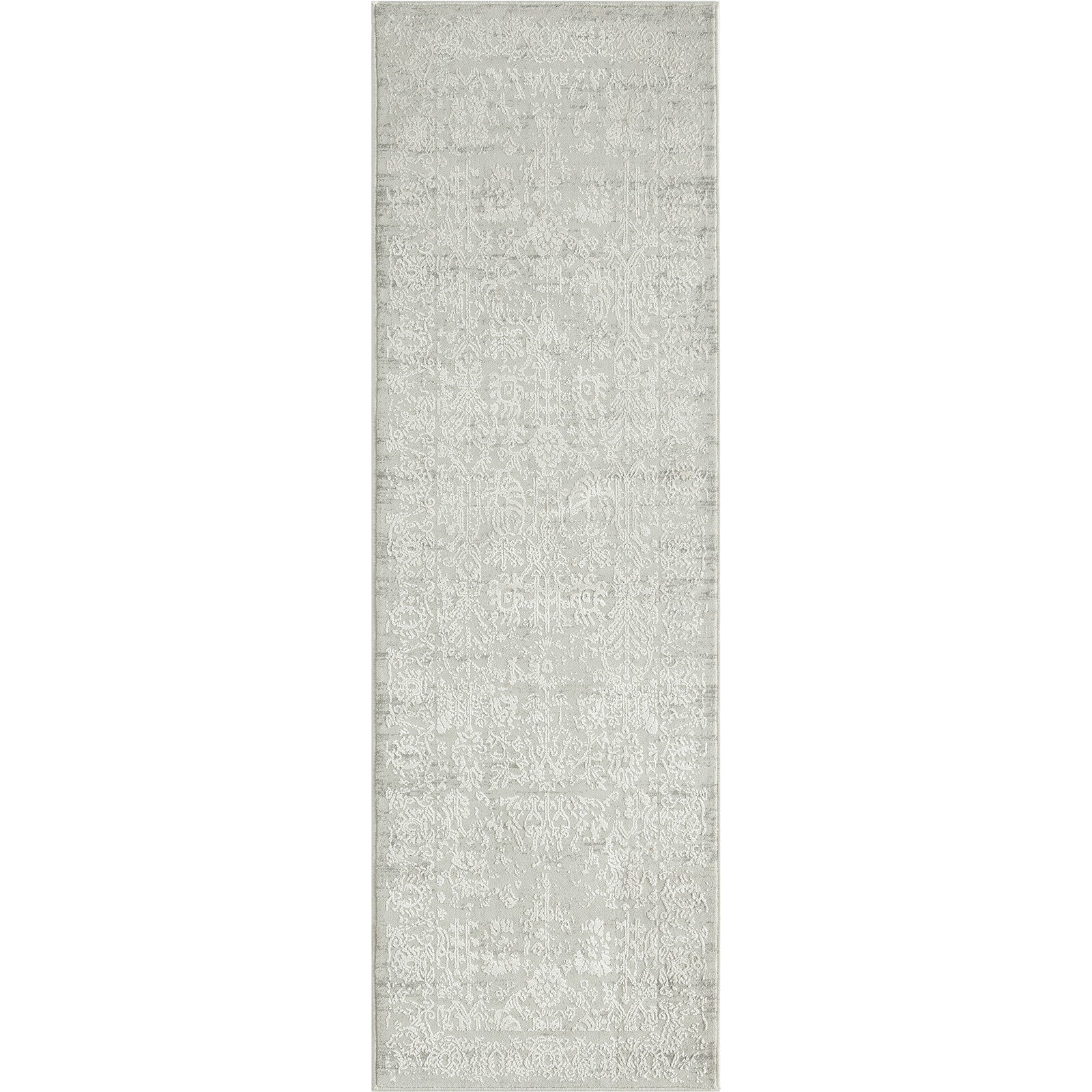 2' X 6' Ivory And Gray Floral Stain Resistant Area Rug