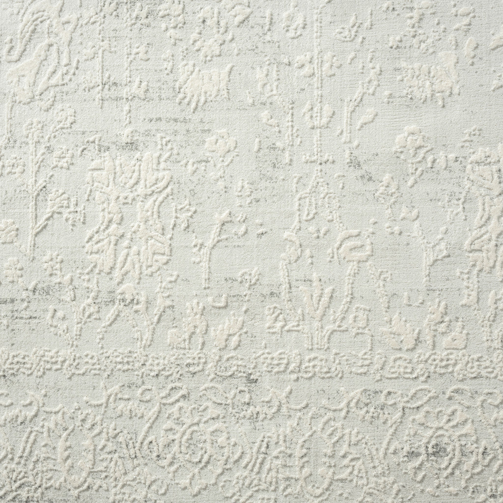 2' X 6' Ivory And Gray Floral Stain Resistant Area Rug