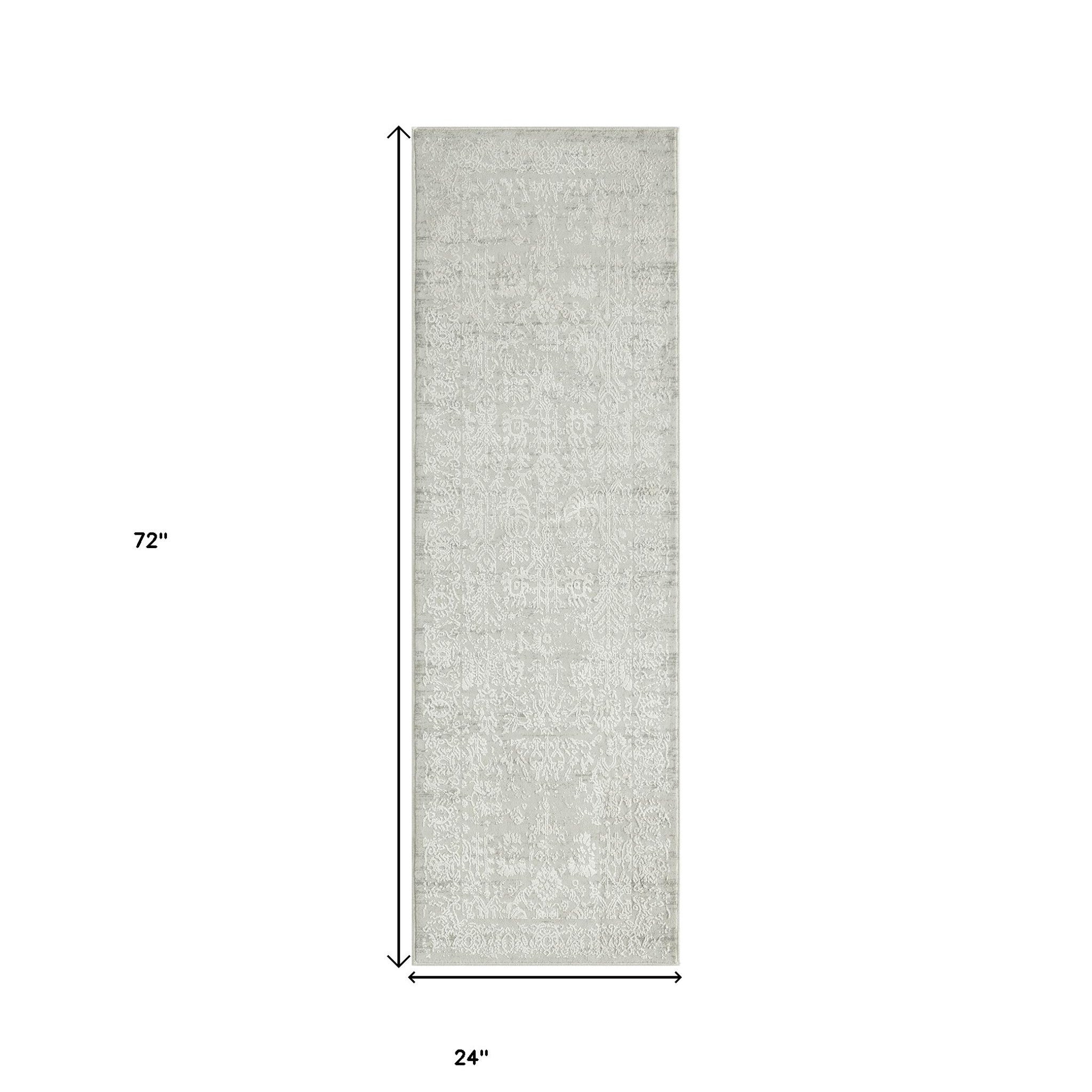 2' X 6' Ivory And Gray Floral Stain Resistant Area Rug