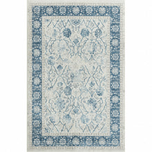 2' X 3' Blue Gray And Ivory Floral Stain Resistant Area Rug