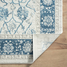 8' X 10' Blue Gray And Ivory Floral Power Loom Stain Resistant Area Rug