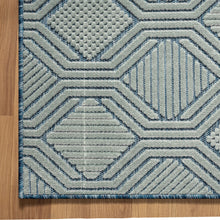 5' X 7' Light Blue And Navy Geometric Stain Resistant Area Rug