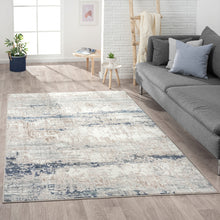 5' X 7' Beige Cream Blue And Gray Abstract Stain Resistant Area Rug