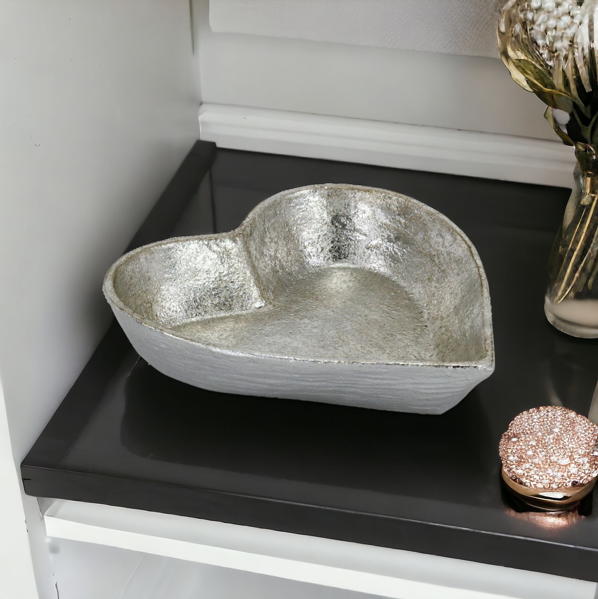 7" Silver Heart Metal Handmade Tray