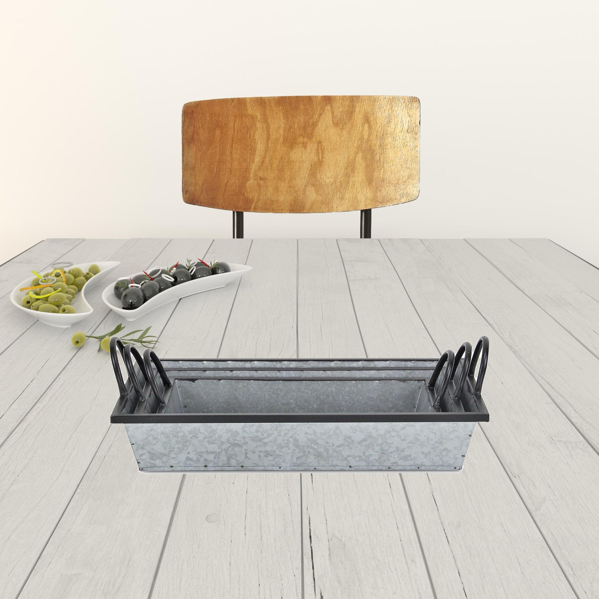 Set Of Three 18" Gray and Black Metal Handmade Trays With Handles