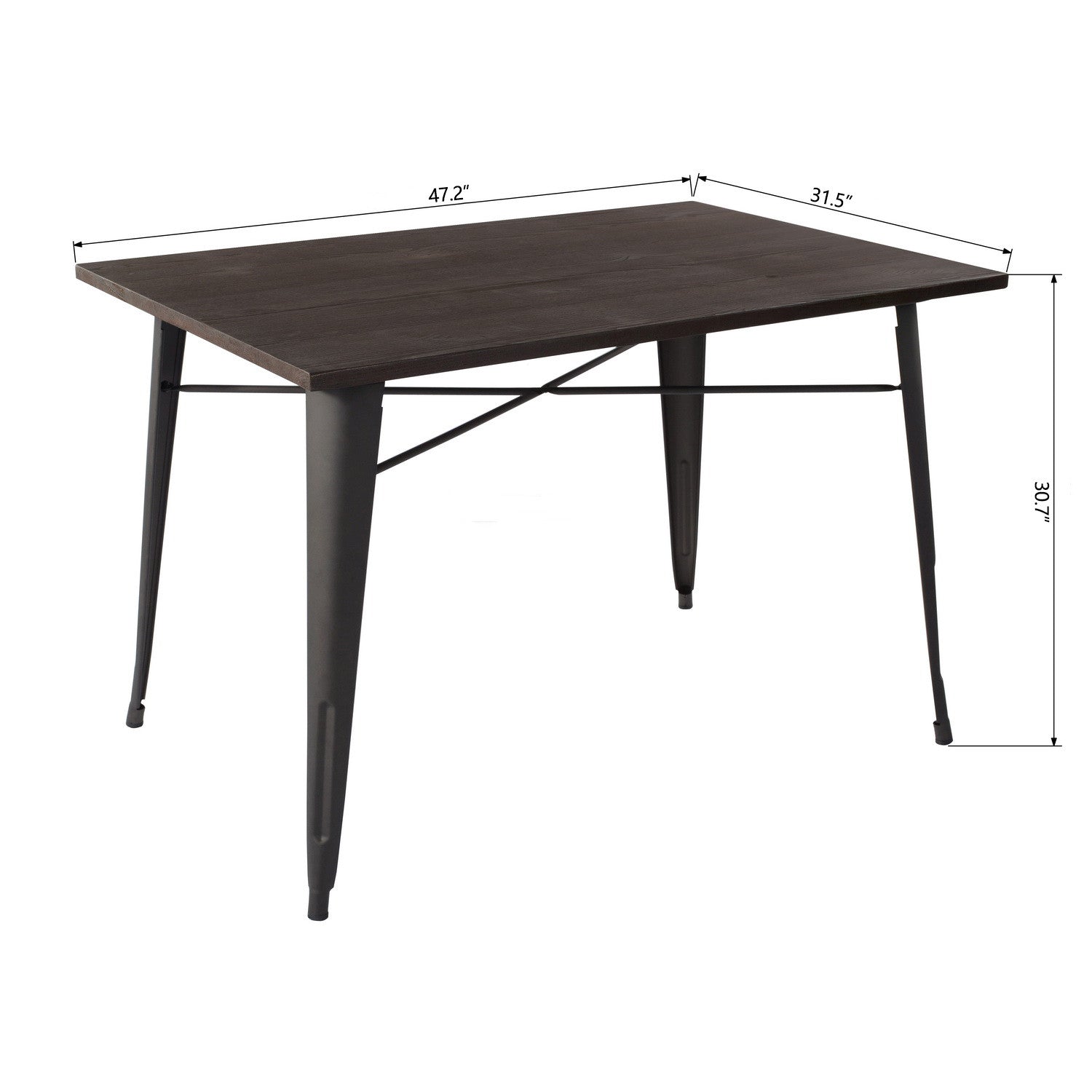 32" Brown And Gray Rectangular Solid Wood and Steel Dining Table
