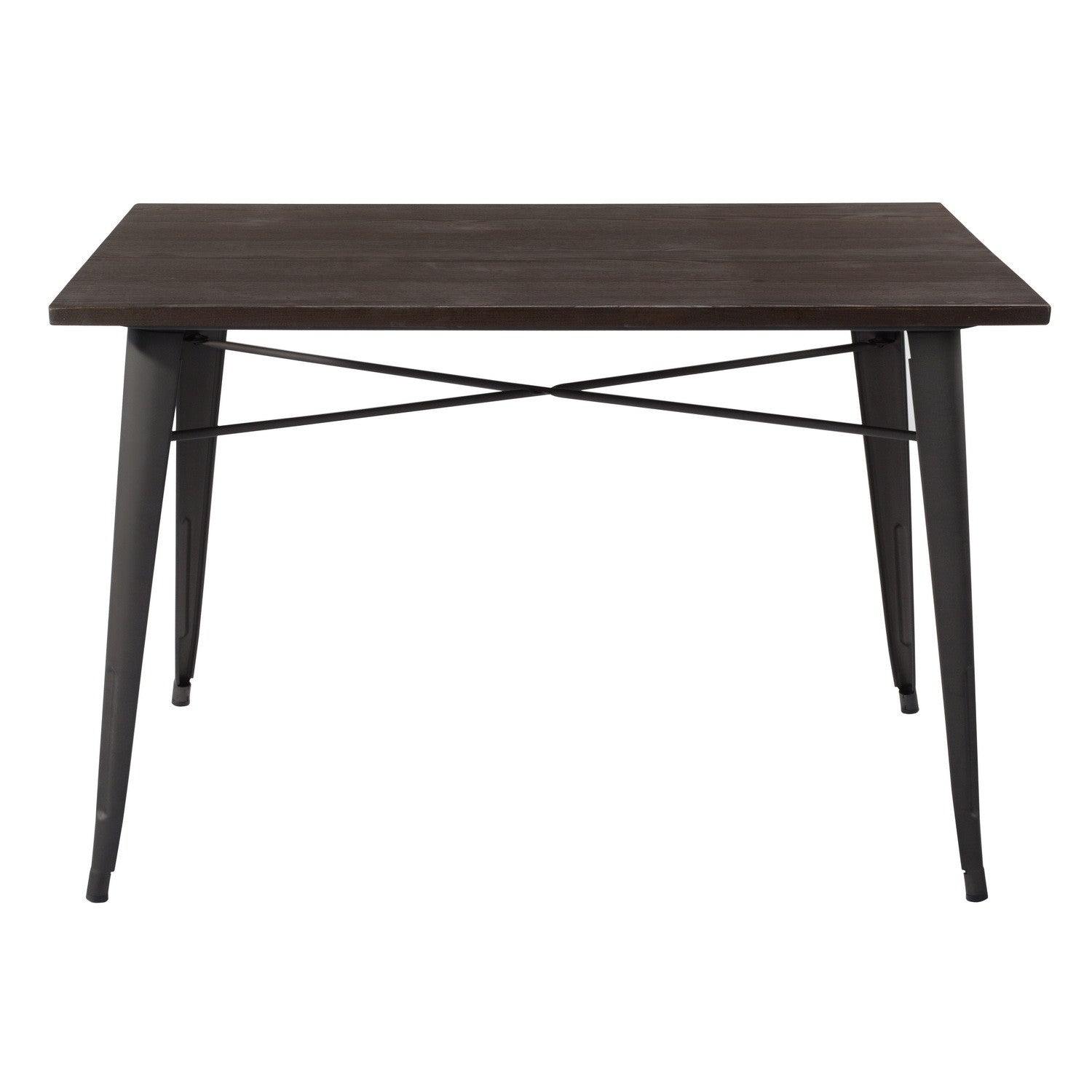 32" Brown And Gray Rectangular Solid Wood and Steel Dining Table