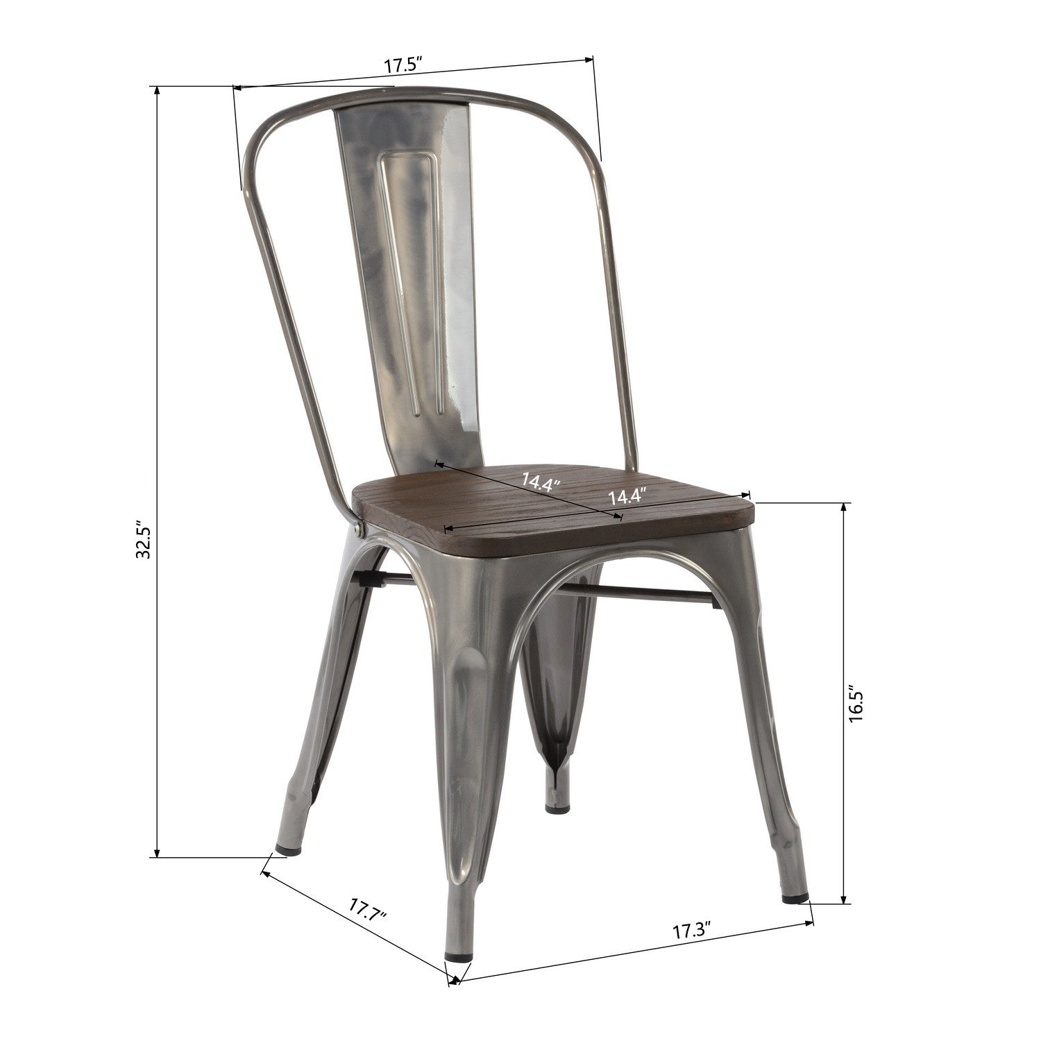 Set Of Two Silver and Brown Wood and Metal Slat Back Dining Chairs