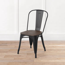 Set Of Two Black and Brown Wood and Metal Slat Back Dining Chairs