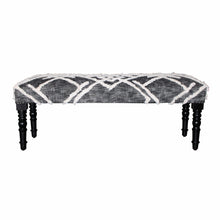 Gray And White Geometric Cotton Upholstered Distressed Bench 47