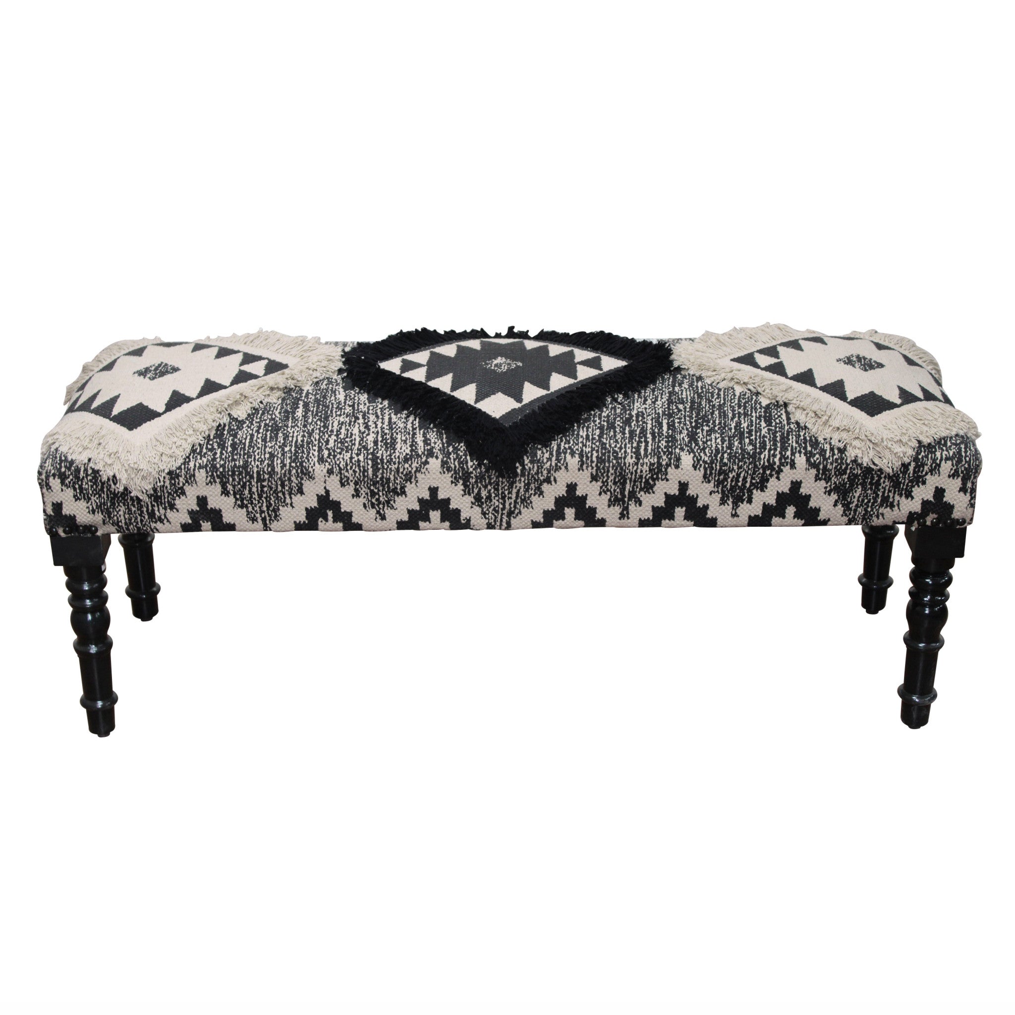 Black And White Black Leg Southwest Upholstered Bench 47"