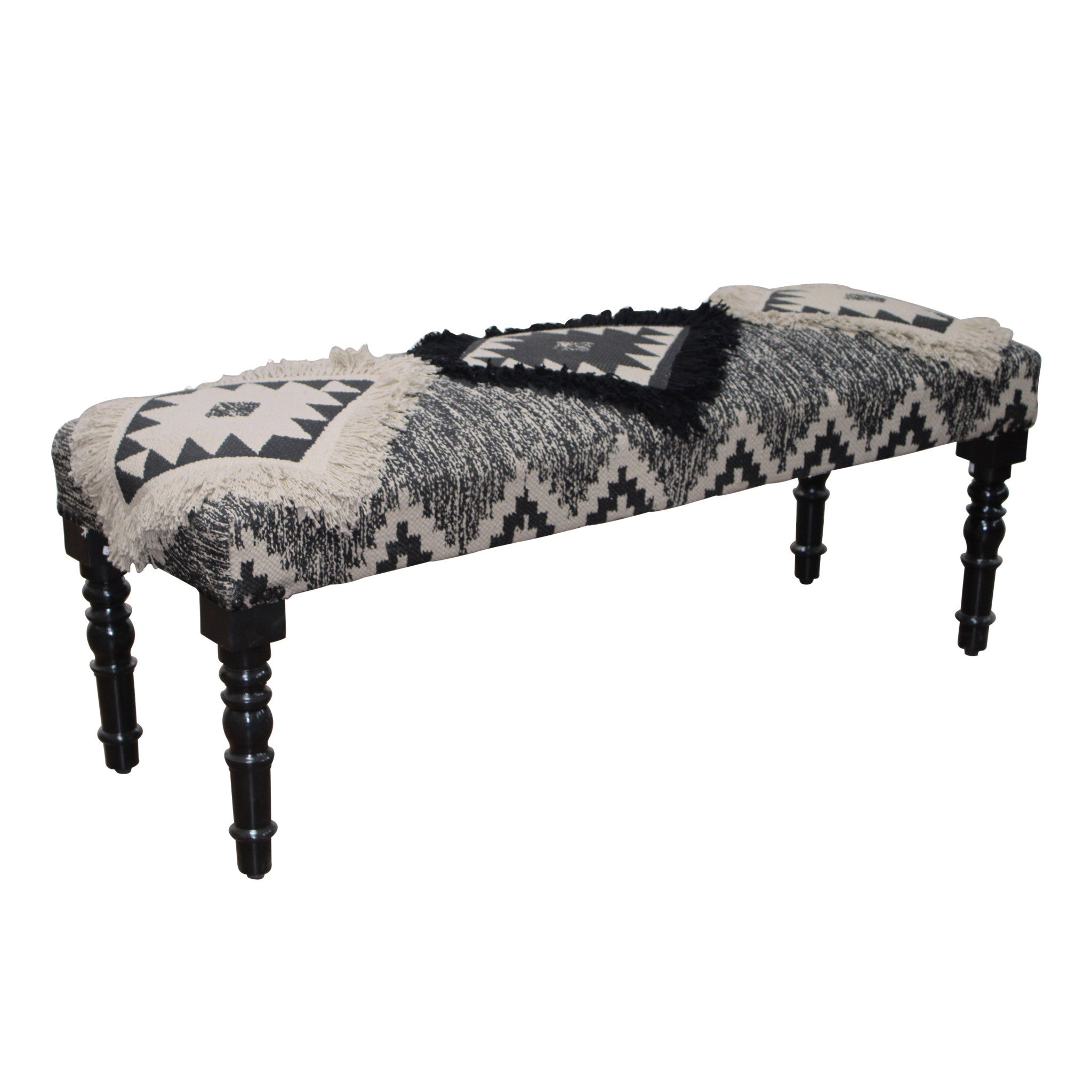 Black And White Black Leg Southwest Upholstered Bench 47"