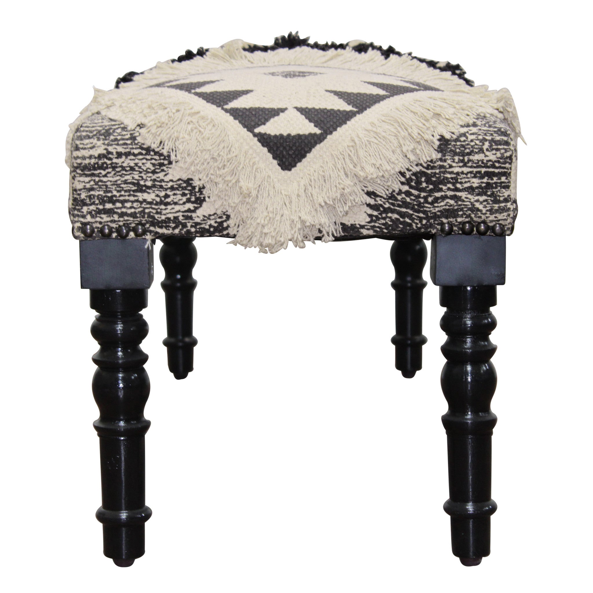 Black And White Black Leg Southwest Upholstered Bench 47"
